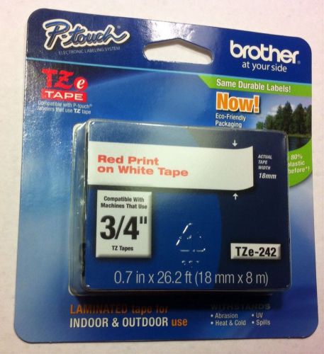 Brother P-Touch Tze242 Red on White Label Tape - 0.75&#034; Width 1 Each.Genuine