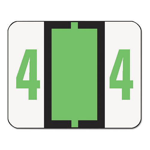 Single Digit End Tab Labels, Number 4, Light Green-on-White, 500/Roll