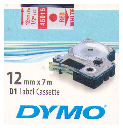 Dymo D1 Label Cassette - 12mm x 7m - 45015 RED on WHITE