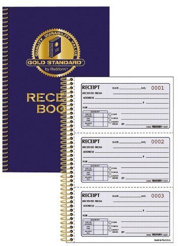 Gold standard carbonless money receipt book 8 5 x 5.5 set per book red8l829 for sale