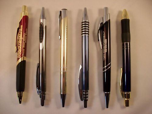6 Metal Barrel Retractable Ink Pens / Misprints/Black Ink/Assorted (Lot# 093)