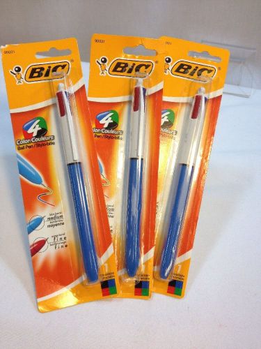 3 NEW BIC 4 Color Ballpoint Retractable Pen Medium Multi Color Black Red Blue