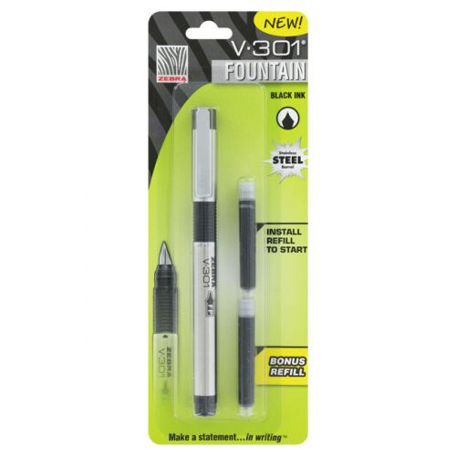 Zebra v-301 stainless steel refillable fountain pen blk for sale