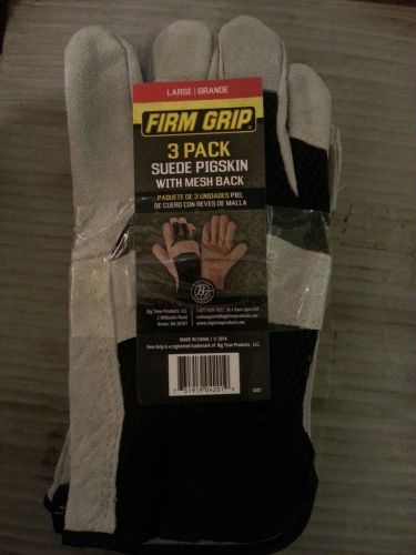 3 Pairs Firm Grip Hybrid Suede Mesh Back Work Gloves NWT Large