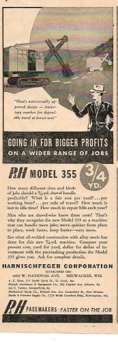 1936 p&amp;h model 355 shovel ad, northwest shovel on reverse side for sale
