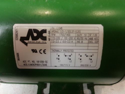 ADC Dryer Motor 181058-SC 1UMOICPNBX1/204E American Dryer Corp. New old stock