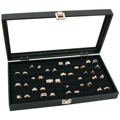 NEW Glass Top Black Jewelry Display Case 72 Slot Ring Tray FREE SHIPPING