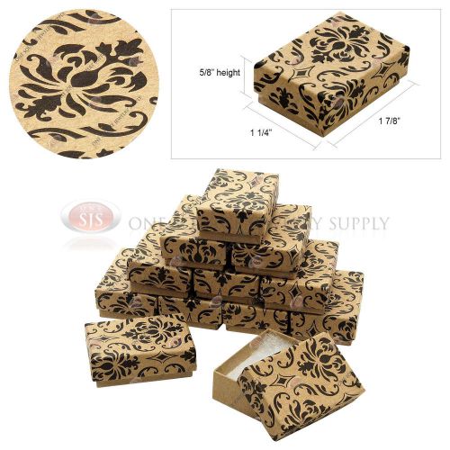 12 Kraft Damask Print Gift Jewelry Cotton Filled Boxes 1 7/8&#034; x 1 1/4&#034; x 5/8&#034;