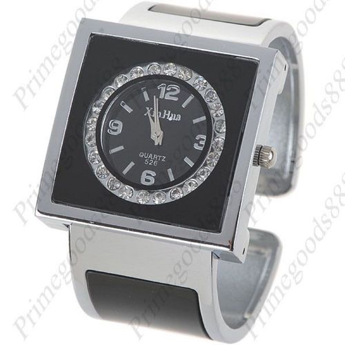Square Metal Rhinestones Bracelet Bangle Lady Ladies Wristwatch Women&#039;s Black