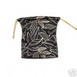 12 Gold &amp; Black Satin Jewelry Gift Pouches~String Bags