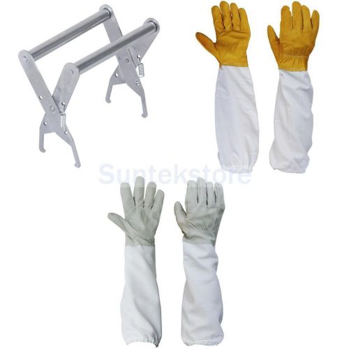 Beekeeping bee hive frame holder capture grip tool + 2 pairs long sleeves gloves for sale