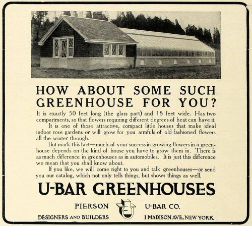1909 ad pierson u-bar greenhouses indoor gardening - original advertising sub1 for sale