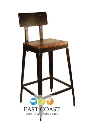 New simon steel bar stool with antique rust finish and reclaimed wood seat for sale