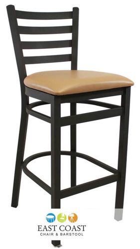 New Gladiator Commercial Metal Ladder Back Dining Bar Stool with Tan Vinyl Seat