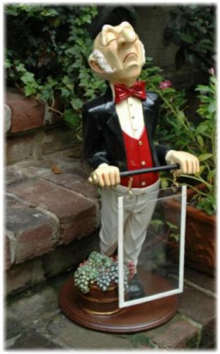 Small Snobby Butler Statue w Menu Sign Board for Kitchen Restaurant wine home