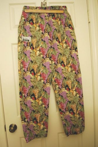 Nicole Miller Multi-Color Grapes &amp; Wine Print Chefwear Chef Pants ~ Medium Size