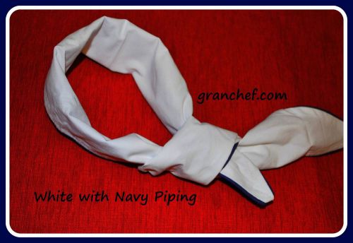 Chef neckerchief  ~ white w/ navy piping  ~ size fits most ~ nip ~ 100 % cotton for sale