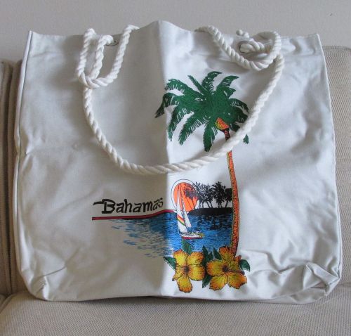 Bahamas Canvas Souvenir Shopping Bag Rope Handle 18&#034; x 19 1/2&#034;.
