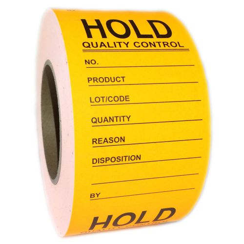 Orange &#034;Hold Quality Control&#034; Labels Stickers - 3&#034; by 5&#034; - 500 ct Roll