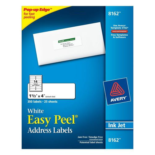 Avery 8162 Easy Peel White Address Labels 1 1/3&#034; x 4&#034;, 350 Labels, 25 Sheets