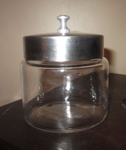 Vintage profex glass pyrex apothecary jar medical stainless steel lid dressing for sale