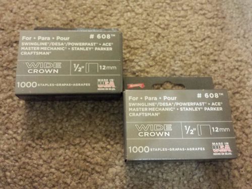 Lot of 2, Arrow #608 1,000 Staples each, Wide Crown, 1/2&#034;, 12mm Made in USA