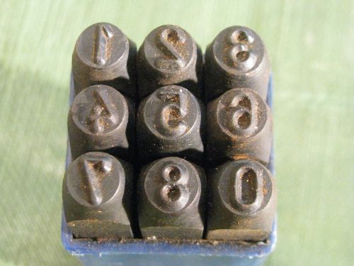 VNTG 9-PIECE SET OF 1/4&#034; 6mm MACHINE MADE STEEL NUMBERS STAMP SET w/VYNL CASE