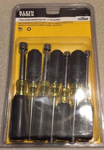 Klein Tools New 7 Piece 3&#034; Nut Driver Set 3/16-1/2 Hollow Shaft Cushion Grip 631