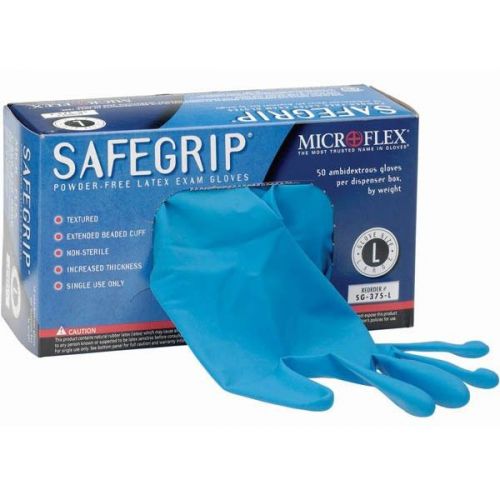8 boxes! microflex safegrip gloves sg-375-l size large powder free latex glove for sale