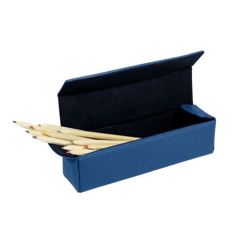 LUCRIN - Squared rigid Pencil case - Smooth Cow Leather - Royal Blue