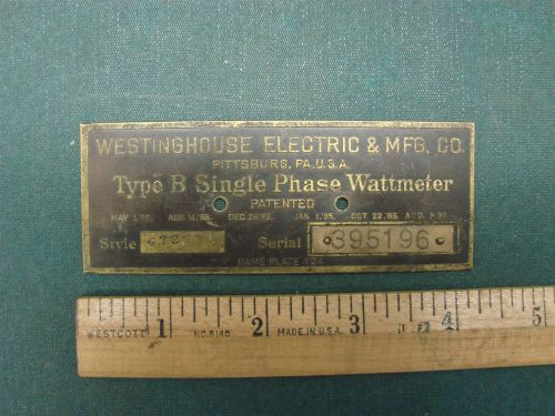 Vintage Westinghouse Electric &amp; MFG. Co Wattmeter Sign Plaque Advertising Tag