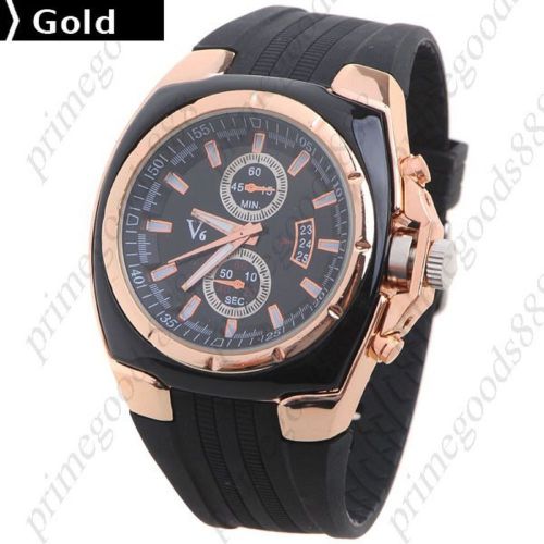 Round quartz wrist watch with sub dial free shipping gold golden for sale