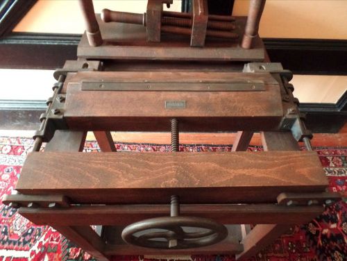 Vintage bookbinders lying/finishing press w/tub, plough and sewing frame -paris for sale