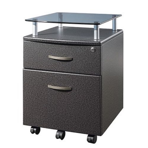 Techni Mobili 2-Drawer Rolling Glass-Topped Filing Cabinet - Graphite
