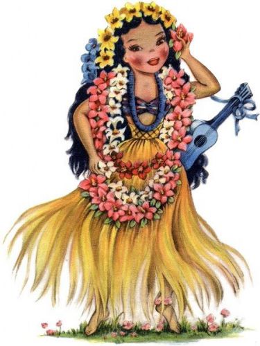 30 Custom Vintage Hawaiian Girl Personalized Address Labels