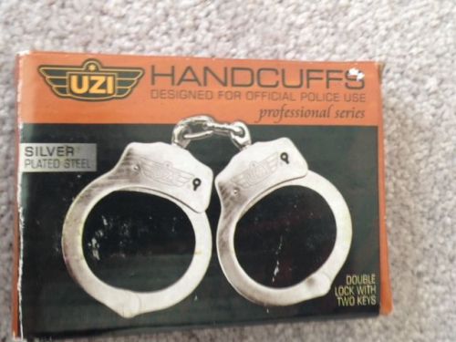 UZI TACTICAL Double Locking Steel POLICE Chain Handcuffs Cuffs + Keys New!