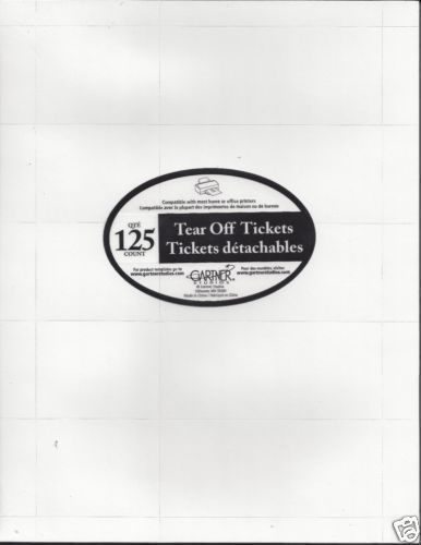 GARTNER Raffle/Show WhiteTickets with Tear Away Stubs Three (3) Packs of 125