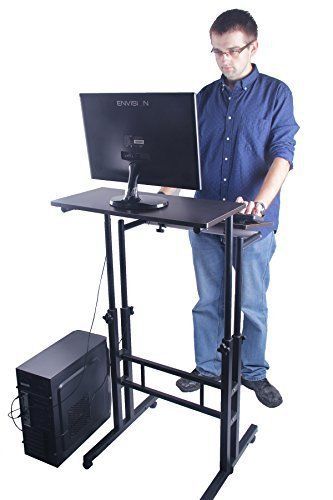 SIT STAND ERGONOMIC ADJUSTABLE COMPUTER LAPTOP WORKING TABLE BLACK WALNUT FINISH