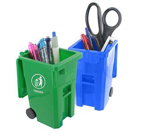 Mini Curbside Trash and Recycle Can Set Pencil Cup Holder
