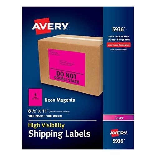 Avery High-Visibility Shipping Labels , 8-1/2 x 11 Inches, Neon Magenta Pack of