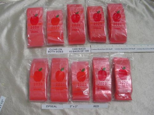 1000 Red 2&#034; X 2&#034; 2 Mill Plastic Zip Seal Bags NEW!