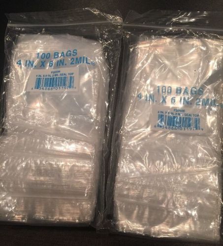 Lot of 200 4x6 4&#034; x 6&#034; 2Mil Clear Plastic Zip Zipper Locking Ziplock Bags