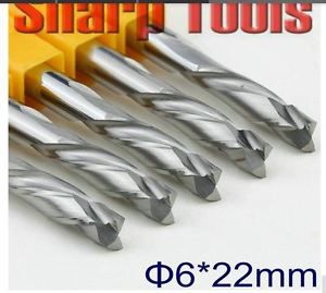 5pcs up &amp;down 6x22mm 2flutes spiral cutter wood cnc router bits for sale