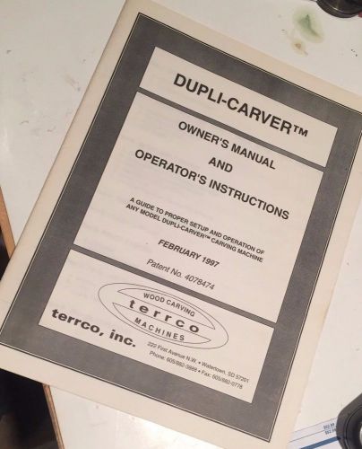 dupli-carver operating use instructions manual Terrco Spindle carver 1997 ed