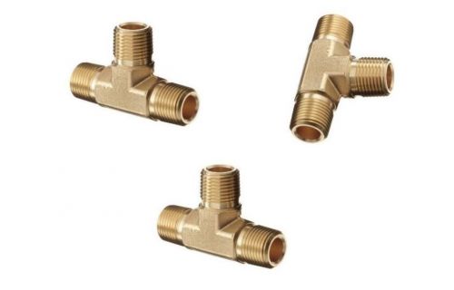 Ships free 3 pack of 1/8&#034; brass fittings male 3-way tee pipe size 1/8 npt mnpt for sale