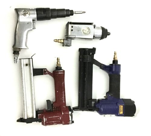 Lot Of (4) Pneumatic Quality Air Tools Screw Gun, Brad Nailer, Stapler, Impact