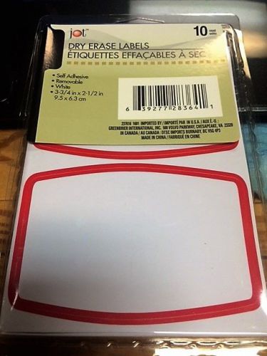 NEW Jot - DRY ERASE LABELS 10 PACK 3- 3/4&#034; X 2- 1/2&#034;