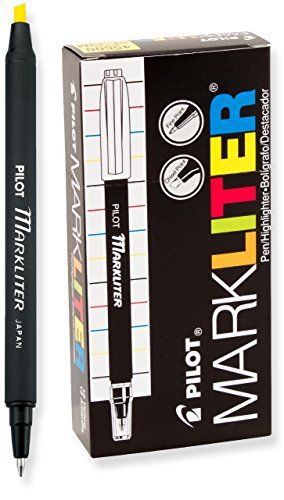 Pilot Markliter Stick Pen and Highlighter, Black Ballpoint Ink, Yellow