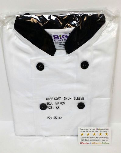 MEDIUM Chef Coat White Short Sleeve Jacket Black Collar/ Button Cook Uniform NEW