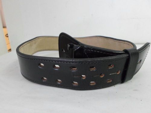 AKER Black Leather Duty Belt B01-34, Size 34, 2 1/4&#034; Wide